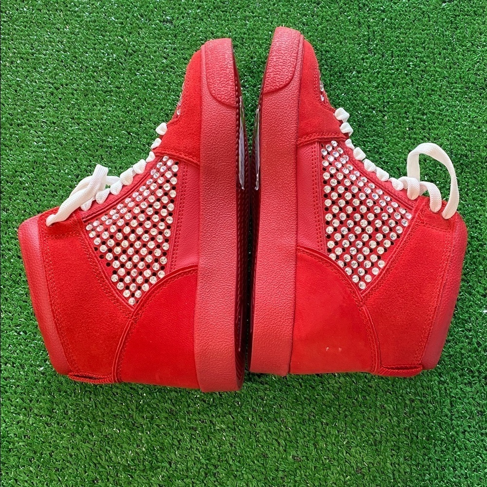 Gianni Bini Evie Red Rhinestone High Top Sneakers Women Siz7.5 Suede Leather U-2 - Picture 3 of 7